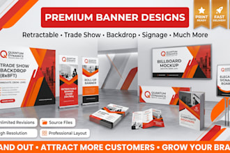 design retractable banner, trade show banner, backdrop, signage, brochure