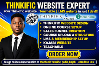 design online course website on teachable thinkific, podia, kajabi learndash lms
