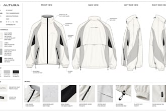 create streetwear, activewear and sportwear tech packs for manufacturing