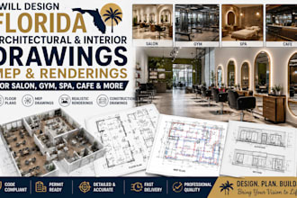 florida architectural interior drawings mep renderings for salon, gym, spa, cafe