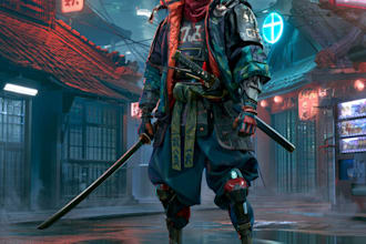 cyberpunk samurai street warrior art desing