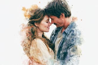 custom amazing watercolor couple portrait