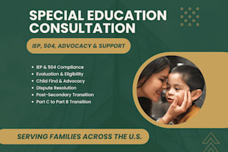 provide expert consultation on special education evaluation, iep, and 504