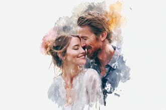 create a couple portrait watercolor painting
