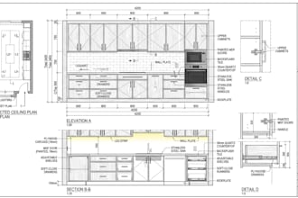 create millwork shop drawing, kitchen cabinets, wardrobe and pantry drawings