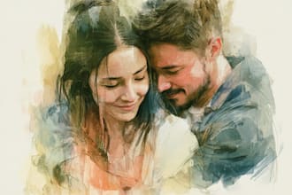 design a professional watercolor couple portrait
