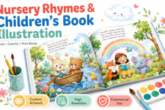 illustrate nursery rhymes and children books with cute cartoon art storybooks