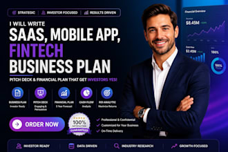 write saas mobile app fintech business plan pitch deck, financial plan cash flow