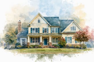 create watercolor house portrait