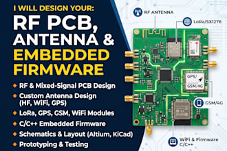 design rf pcb, antenna, lora, gps, GSM and wifi circuit with embedded firmware
