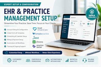 set up trustdrivencare, simplepractice, jane, drchrono, ehr and practice better