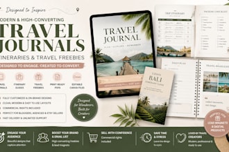 design modern planners, travel journal, itinerary guides, and travel freebies