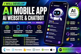 develop ai mobile app ai website  flutter app android ios app chatbot automation