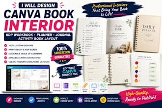 design canva book interior, KDP workbook, planner, journal, activity book layout