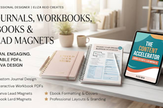 design journal fillable pdf workbook design, lead magnet ebook design