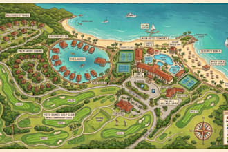 create illustrated campground, rv park, layout map, visitor map and resort maps
