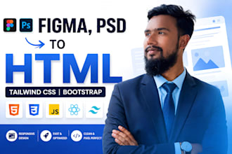convert figma website to HTML or reactjs using tailwind CSS