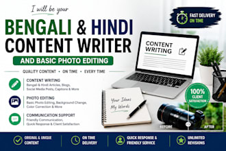 do bengali hindi content writing and basic photo editing