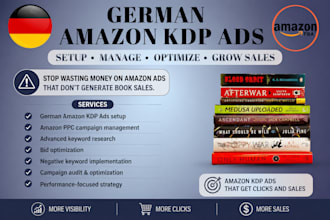 setup and manage german amazon KDP ads PPC for kindle book promotion and market