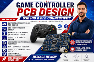 design game controller pcb with usb hid and ble schematic, low power layout
