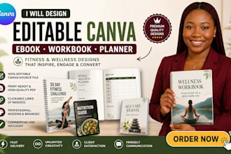 design editable canva ebook fitness and wellness ebook, canva workbook planner