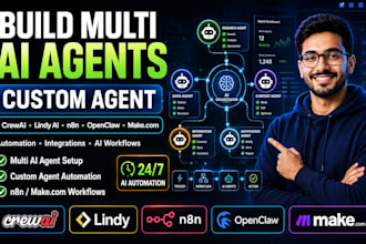 build multi ai agent custom agent with crew ai lindy ai n8n openclaw make com