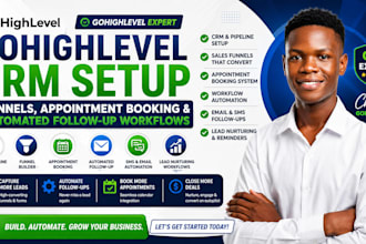 setup gohighlevel crm, funnels, appointment booking, automated followup workflow