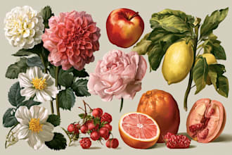 draw fineline botanical delicate flowers