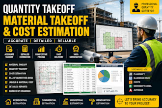 do quantity takeoff, material takeoff and cost estimation for construction