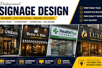 design modern signage, shop front, storefront and signboard design