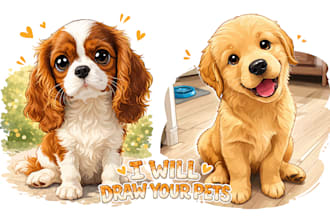 draw pet caricature vector illustration from your photo