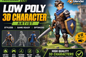 create a low poly 3d game character for mobile and VR games