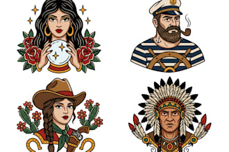 draw american traditional tattoo for your in 24 hours