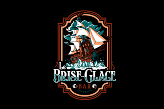 do board game bar logo with tavern vintage ice breaker boat