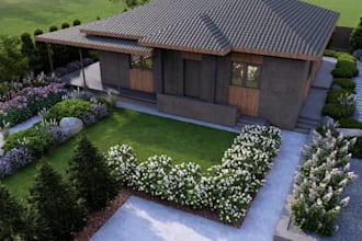 3d visualize modern country house, property development on site, exterior render