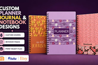 design custom planner journal cover and KDP notebook interior