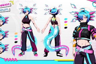 draw anime character sheet and character design for oc and vtuber
