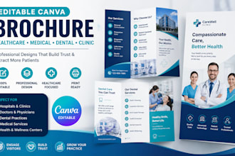 design editable canva brochure, healthcare, medical, dental and clinic brochure