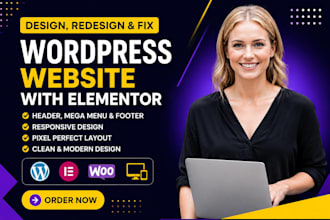 design redesign wordpress elemetor mega menu header footer fix odoo squarespace