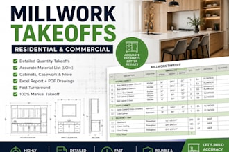 do a detailed millwork takeoff for residential and commercial projects