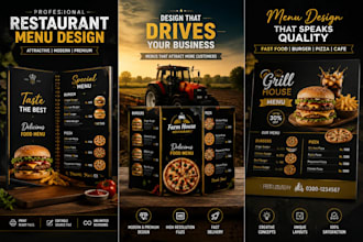 design modern fast food menu, burger menu, pizza menu and cafe menu