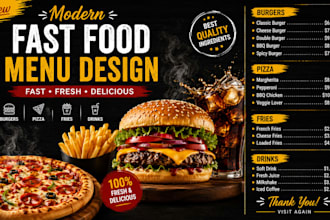 design a modern fast food menu and restaurant menu