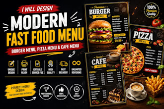 design modern fast food menu, burger menu, pizza menu and cafe menu