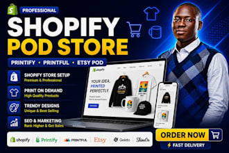 design shopify print on demand store pod store, printify printful etsy pod setup