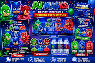 design pj masks birthday invitation and party decorations