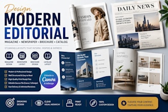 design modern editorial magazine, newspaper, brochure, and catalog layout