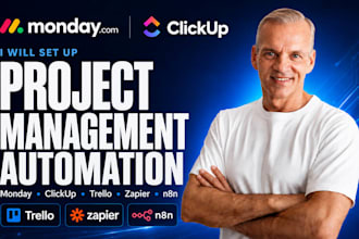 setup project management and automation in monday, clickup, trello, zapier, n8n