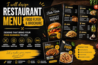 design a modern restaurant menu, food flyer and brochure