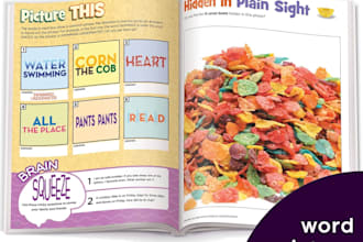 create kids activity book, mazes brain game, word searches coloring pages kdp