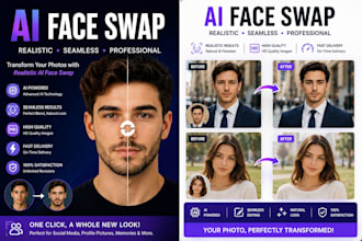 do realistic ai face swap, seamless face replacement, edit, retouch your photos